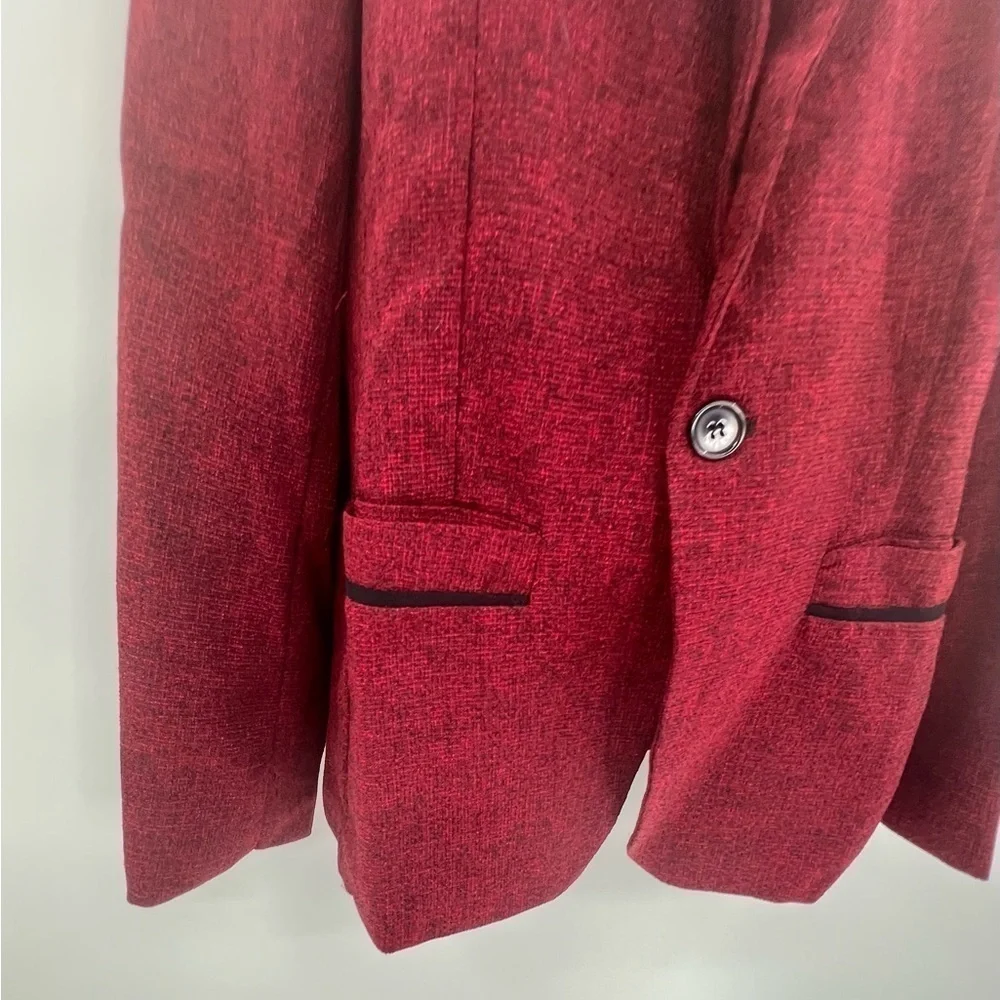 Women's Tweed Herringbone Blazer Jacket - Wine Red Classic Vintage, Size L